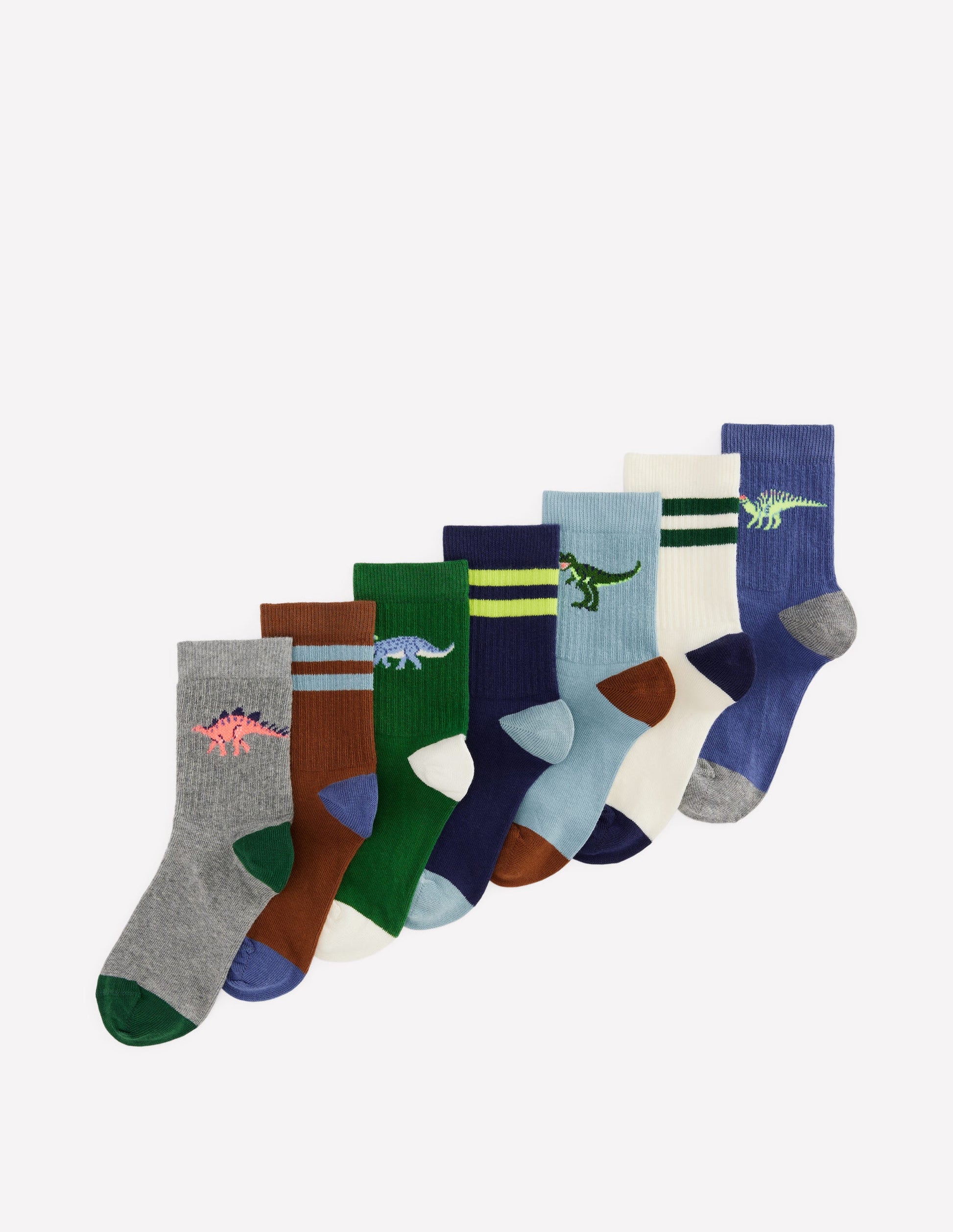 7 Pack Ribbed Socks (Boys)-Dinos-1