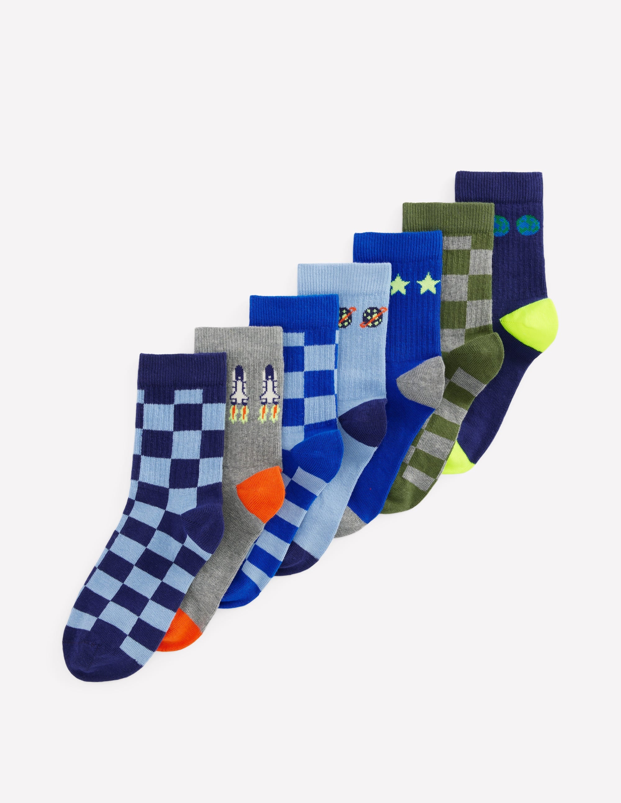 Rippstrick-Socken im 7er-Pack-Weltall Schachbrettmuster - Image 1