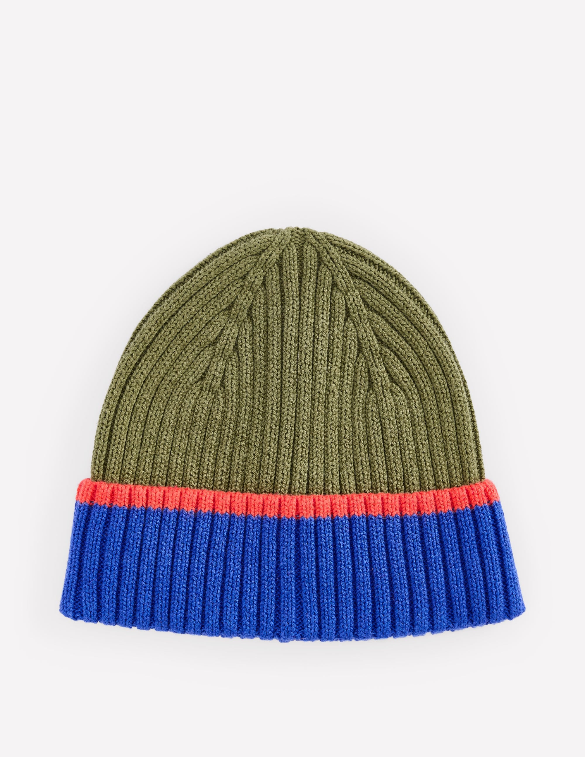 Bonnet côtelé en coton garçon-Colourblock olive - Image 1