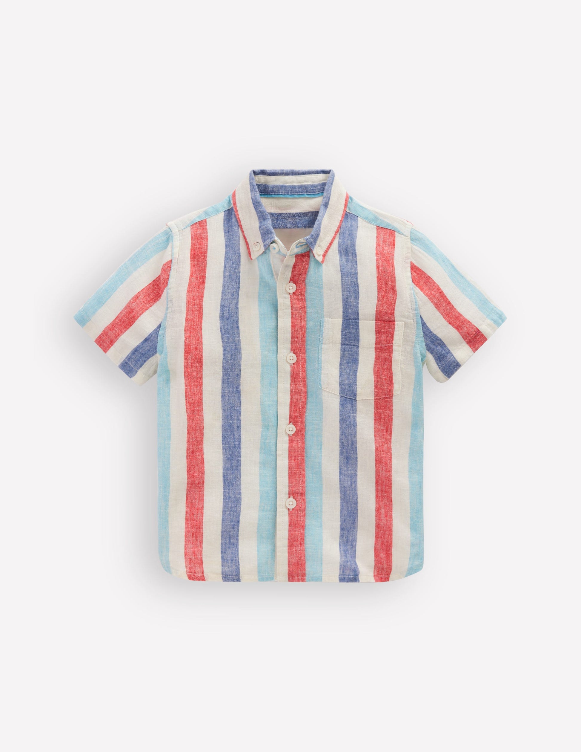 Hemd aus Baumwollleinen-Blaue und Rot Streifen-1