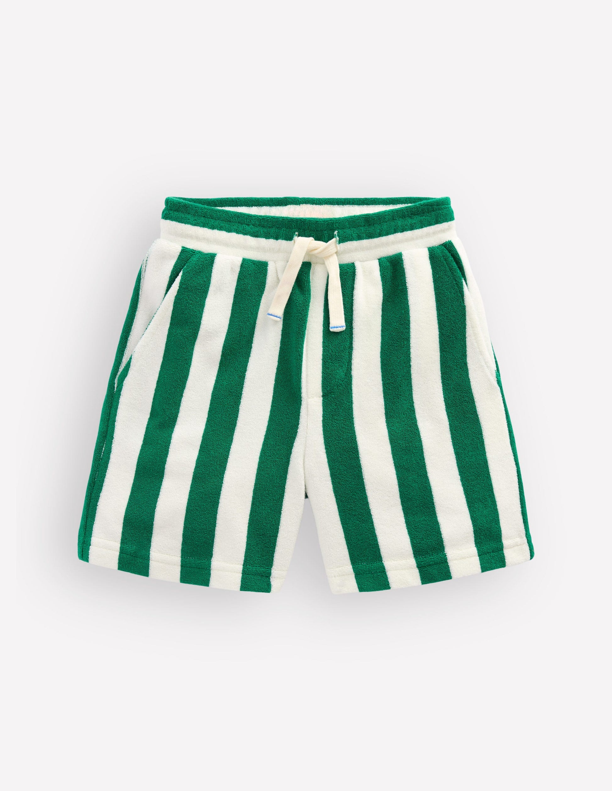 Frottee-Shorts-Grün und Naturweiß Streifen-3