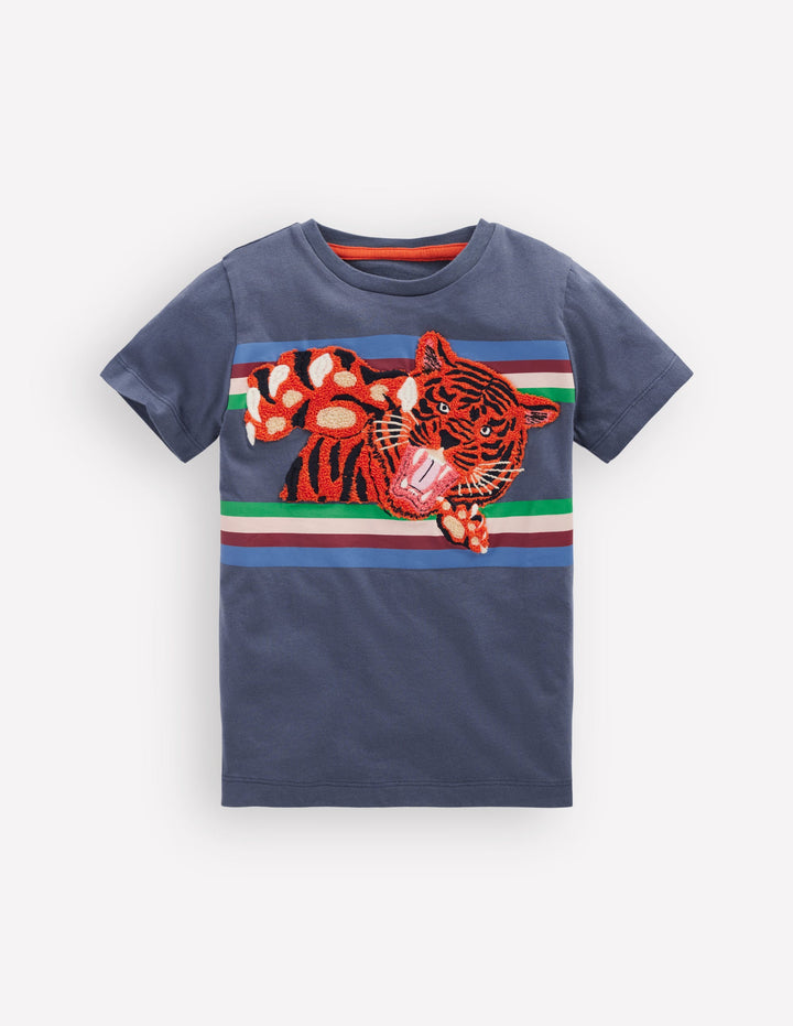 T-Shirt mit Applikation-Vintage-Indigoblau Tiger Streifen