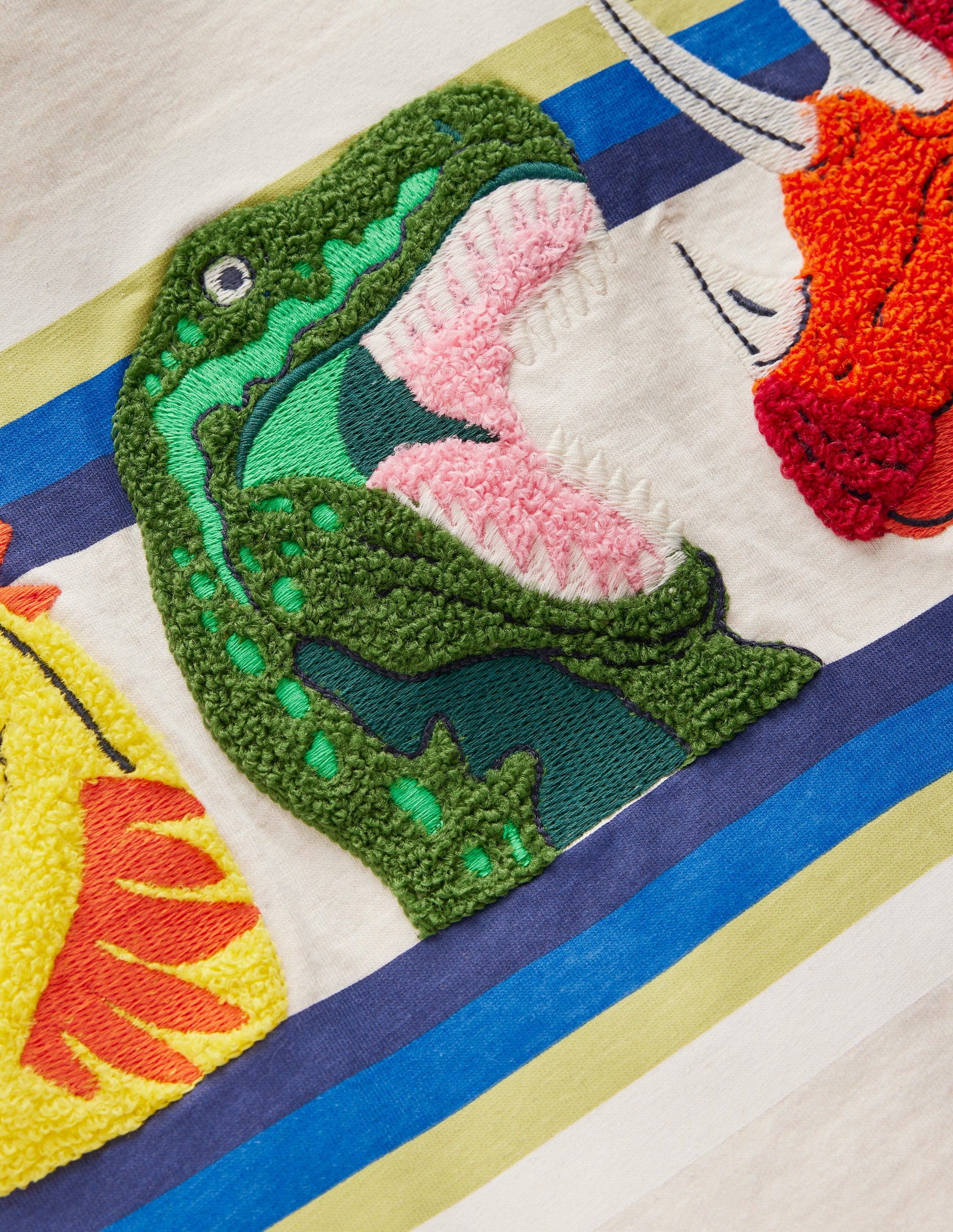 T-shirt manches courtes à appliqué-Rayé dinosaure avoine chiné-3