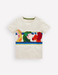 T-shirt manches courtes à appliqué-Rayé dinosaure avoine chiné