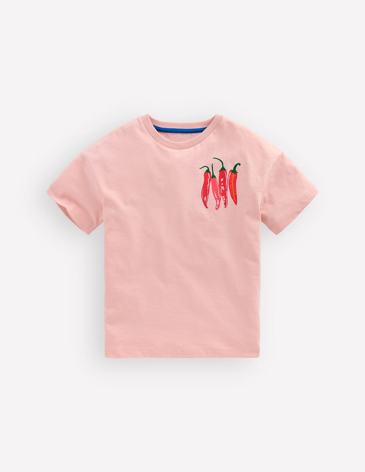 T-Shirt mit Druck auf Vorder- und Rückseite-Vintage-Rosa Chilischoten