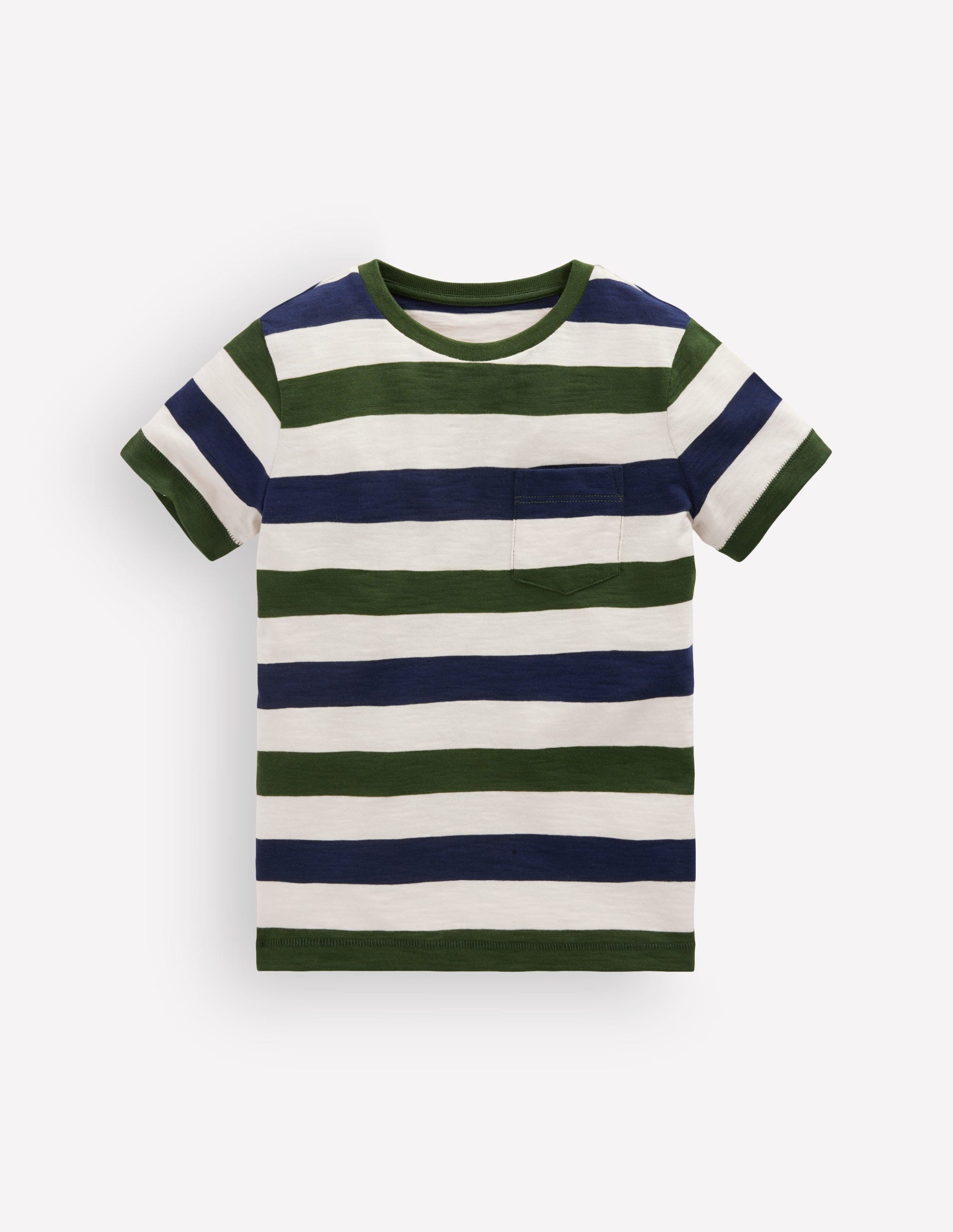 T-Shirt für den Alltag-Grün und Blau Streifen-1