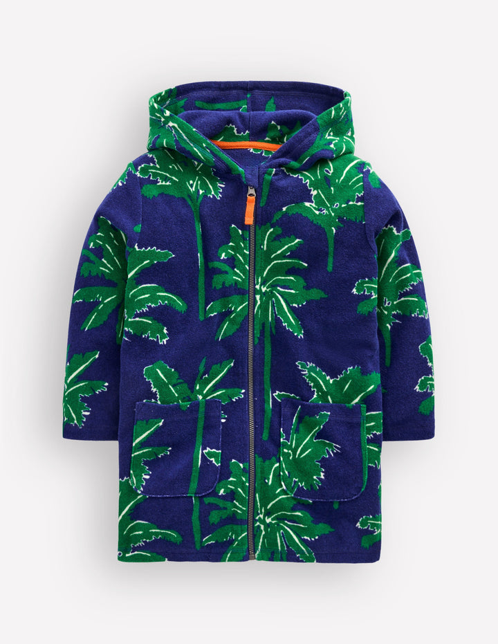 Frottee-Badeponcho mit Reißverschluss-Steuerbordblau Palmen