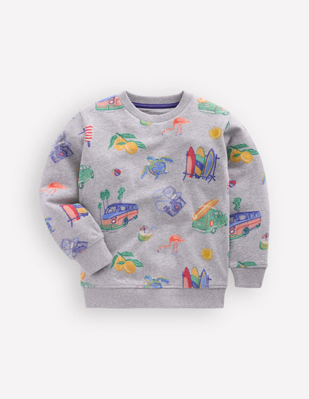 Bedrucktes Sweatshirt für den Alltag-Grau Meliert Urlaubs-Skizzen