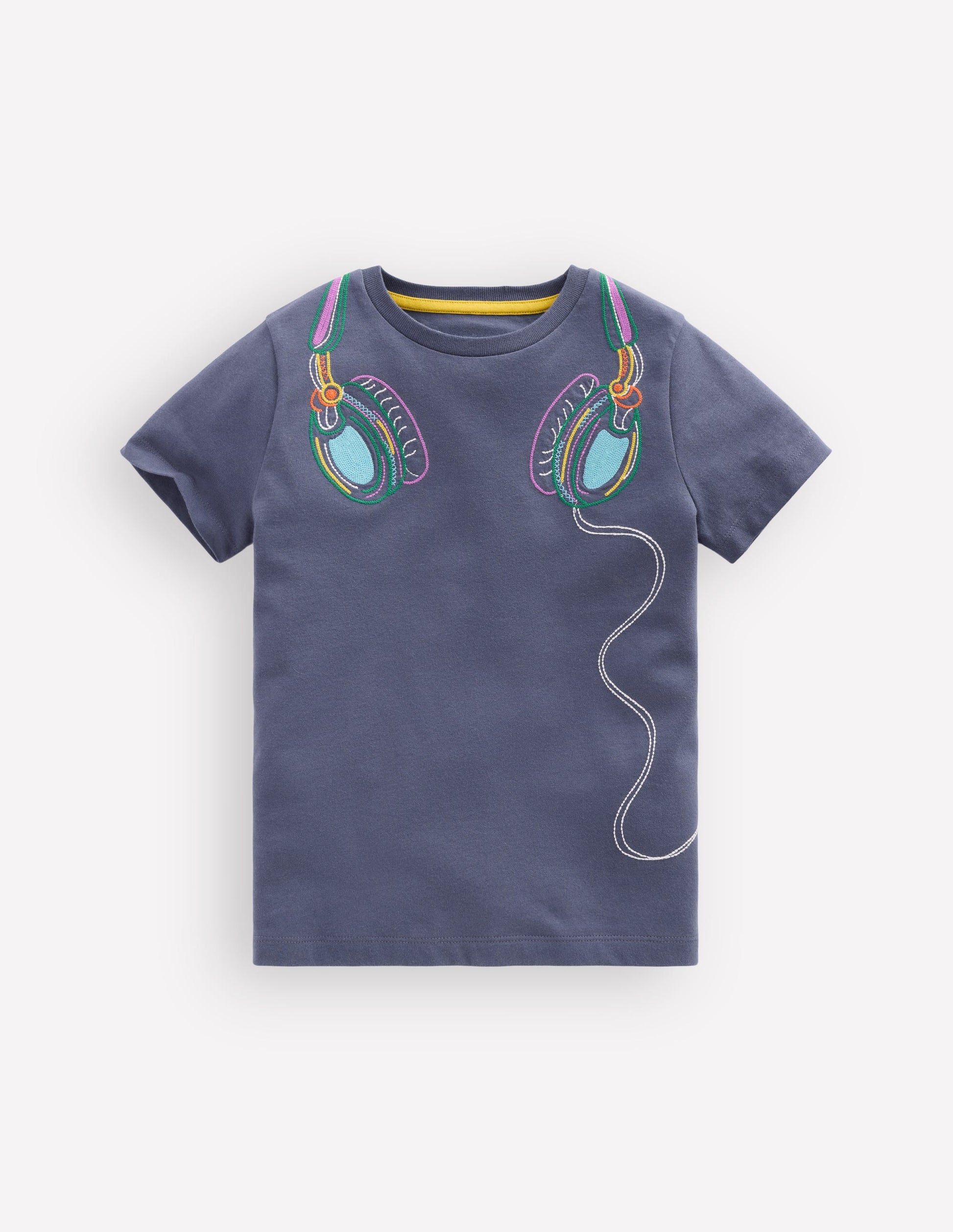 T-Shirt mit Linienstich-Vintage Indigoblau Kopfhörer-2