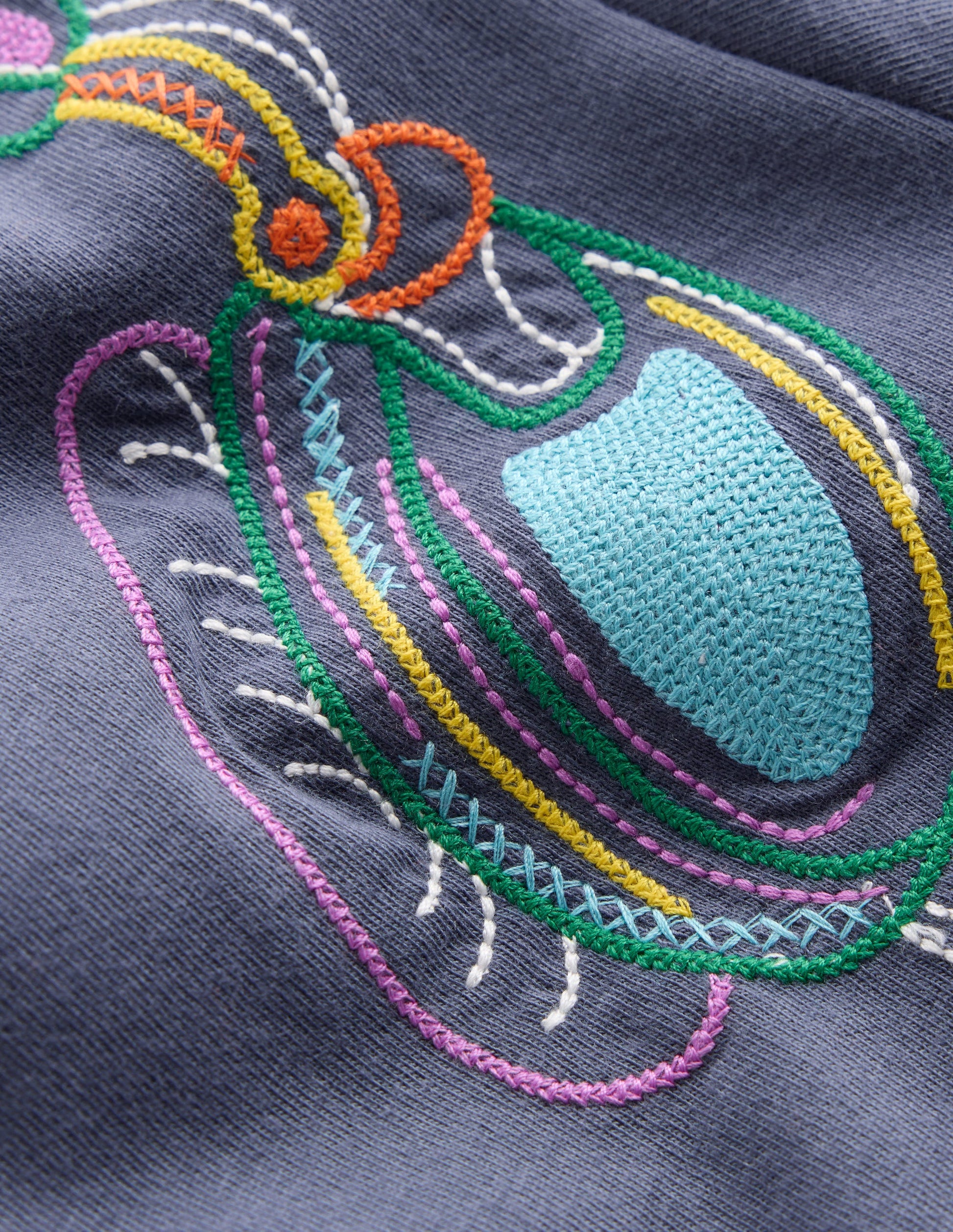 T-Shirt mit Linienstich-Vintage Indigoblau Kopfhörer-4