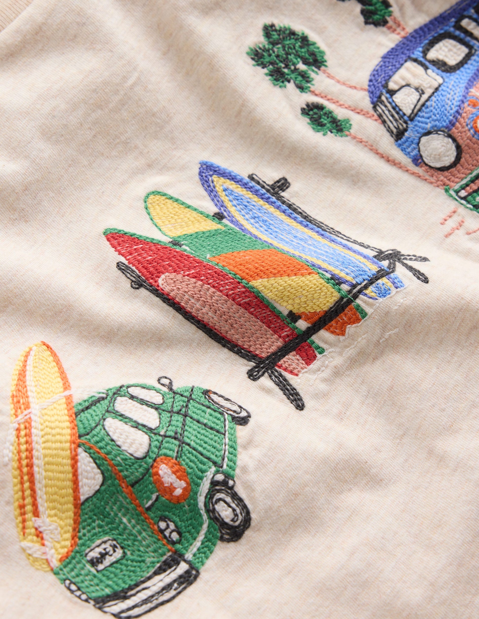 T-Shirt mit Linienstich-Haferbeige Meliert Urlaub-5
