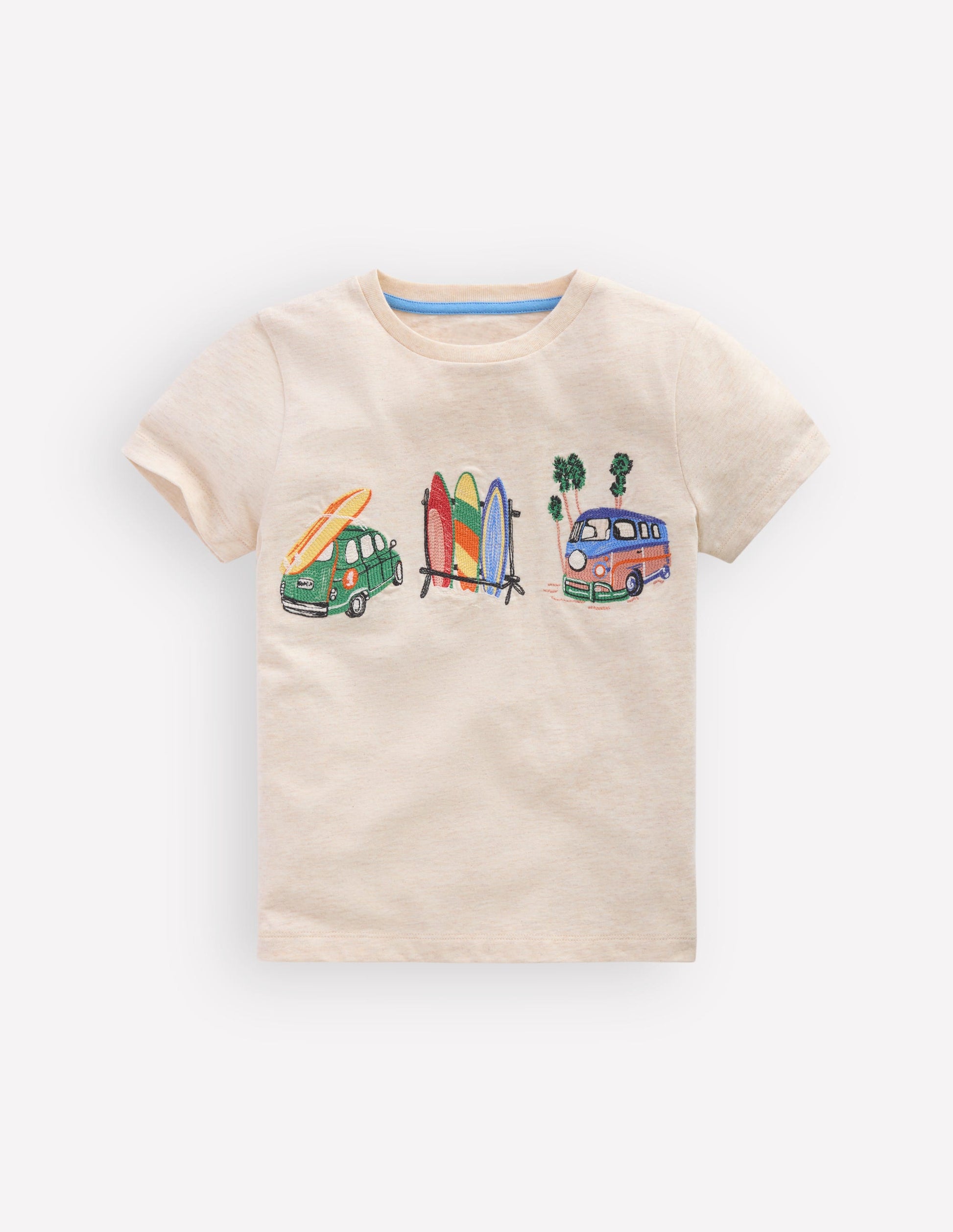 T-Shirt mit Linienstich-Haferbeige Meliert Urlaub-3