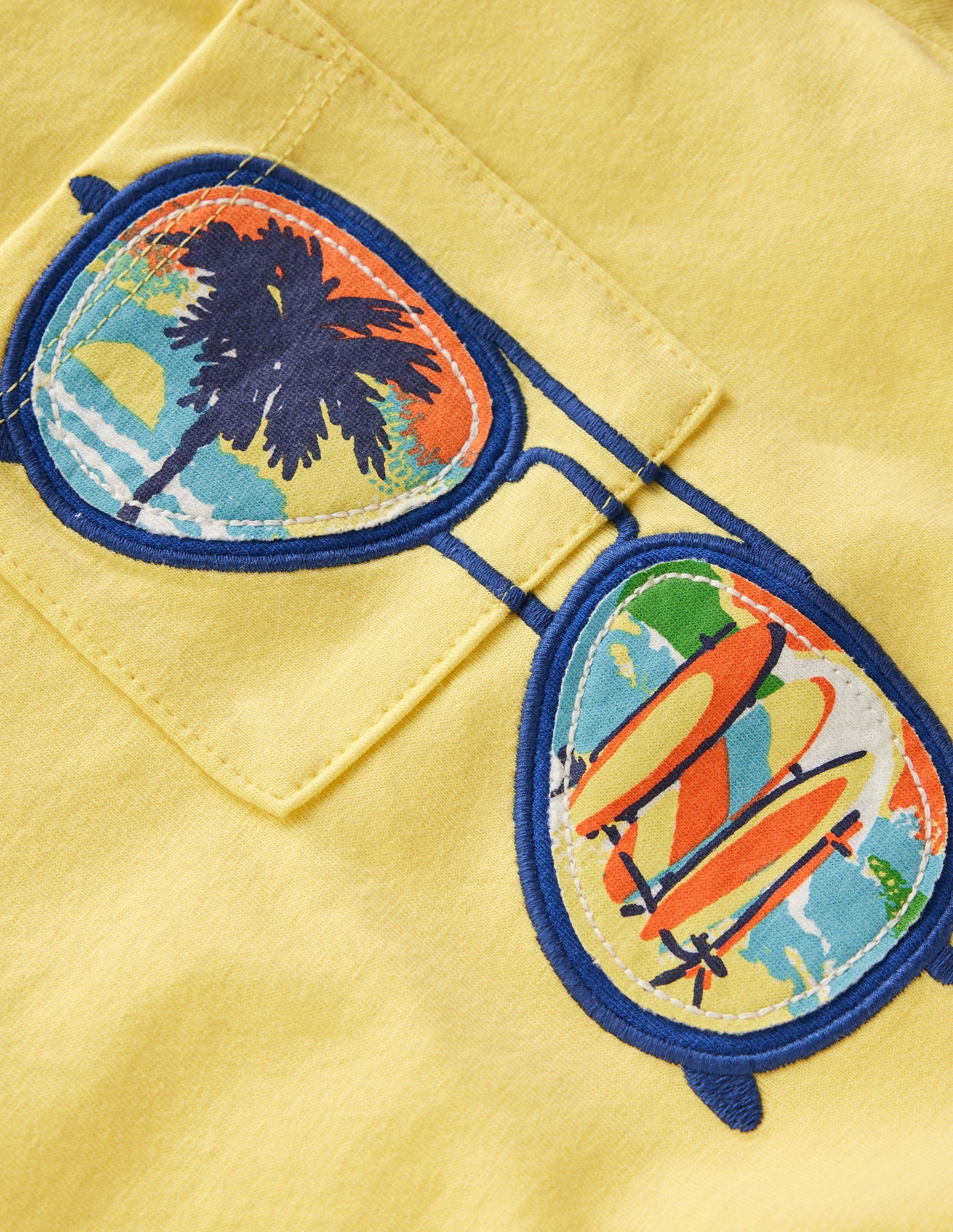 Kurzärmliges T-Shirt mit Aufnäher-Sommerkleid Urlaub Sonnenbrille-4