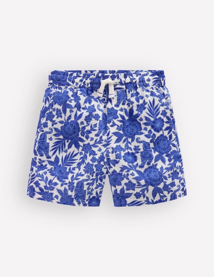 Short en coton et lin-Motif xylographique jungle