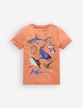 T-shirt graphique délavé vintage-REQUINS ORANGE