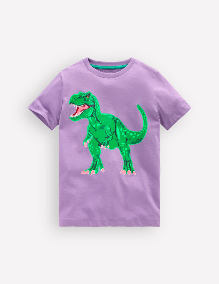 T-shirt à motif phosphorescent recto verso-Violet aster, squelette de dinosaure