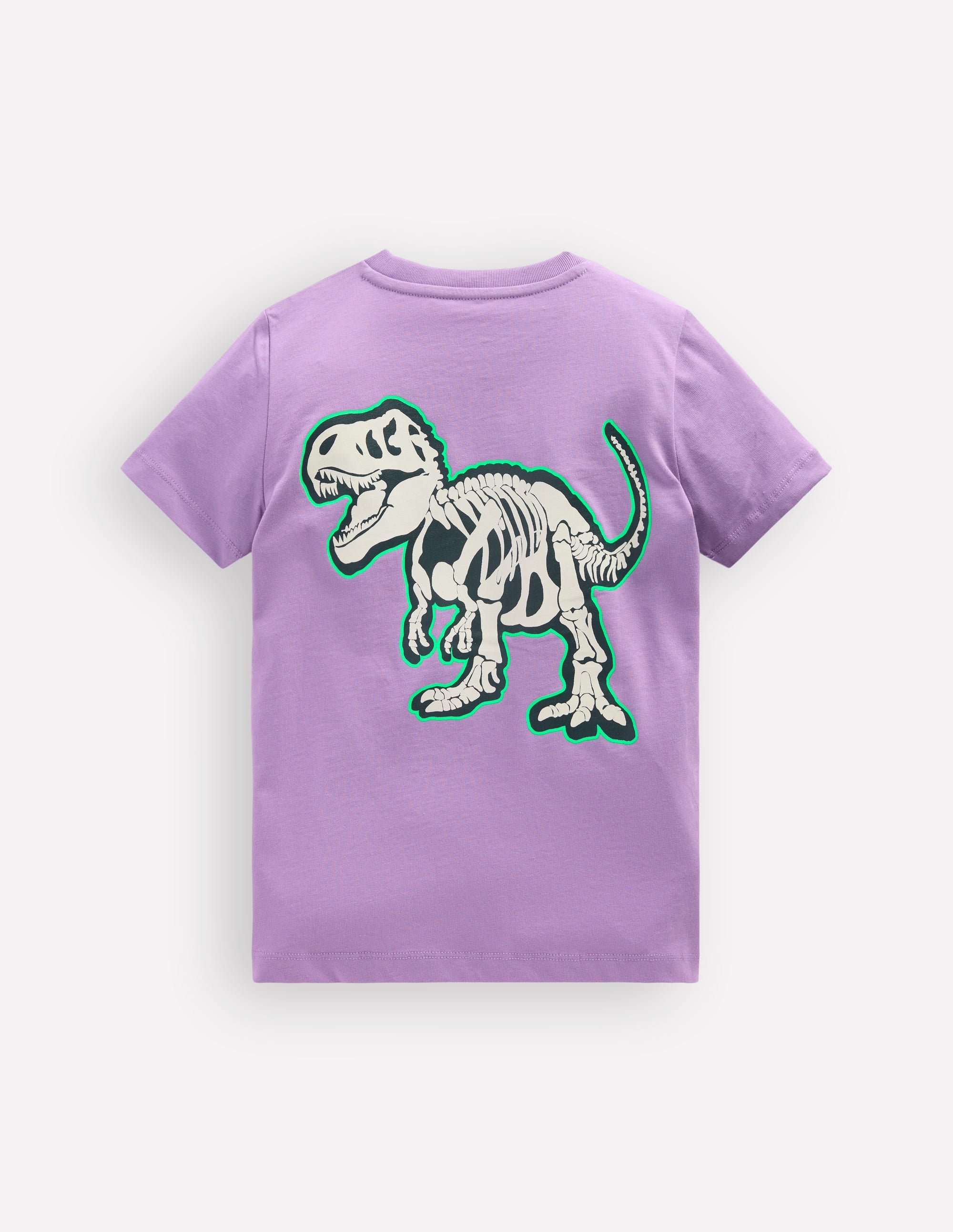 T-Shirt mit im Dunkeln leuchtender Grafik vorn und hinten-Asternlila, Dino-Skelett - Image 2