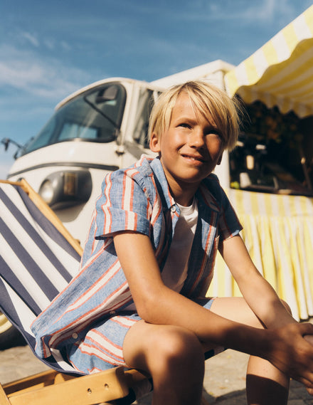 Hemd aus Baumwollleinen-Dreifache Streifen