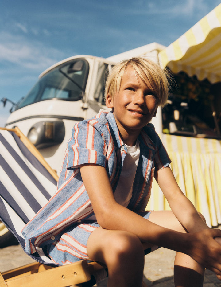 Hemd aus Baumwollleinen-Dreifache Streifen