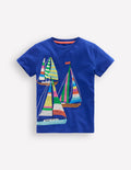 T-shirt à super surpiqûres-Bateaux bleu saphir