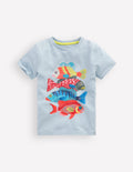 T-shirt à super surpiqûres-Poissons bleu brumeux