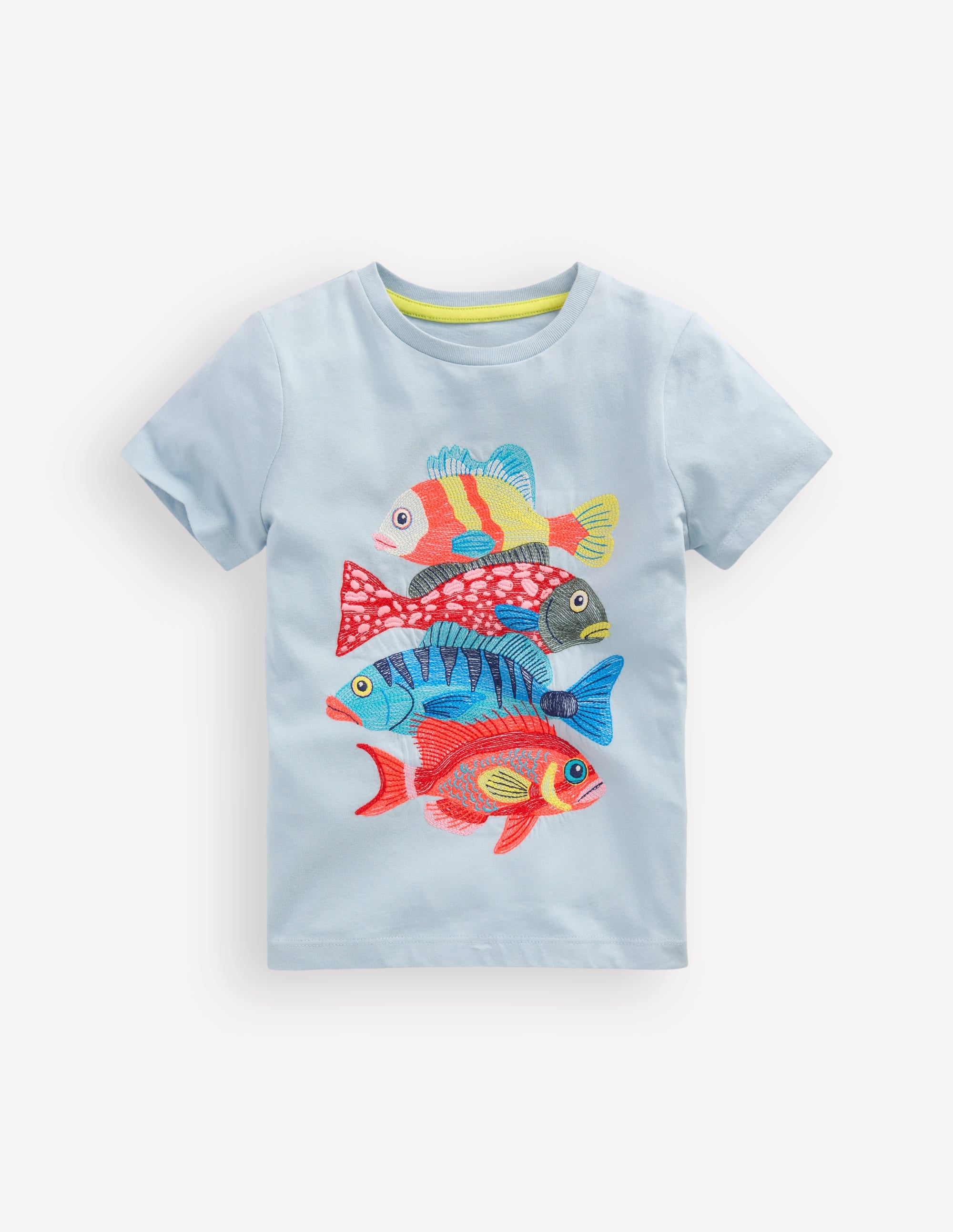 T-shirt à super surpiqûres-Poissons bleu brumeux - Image 1