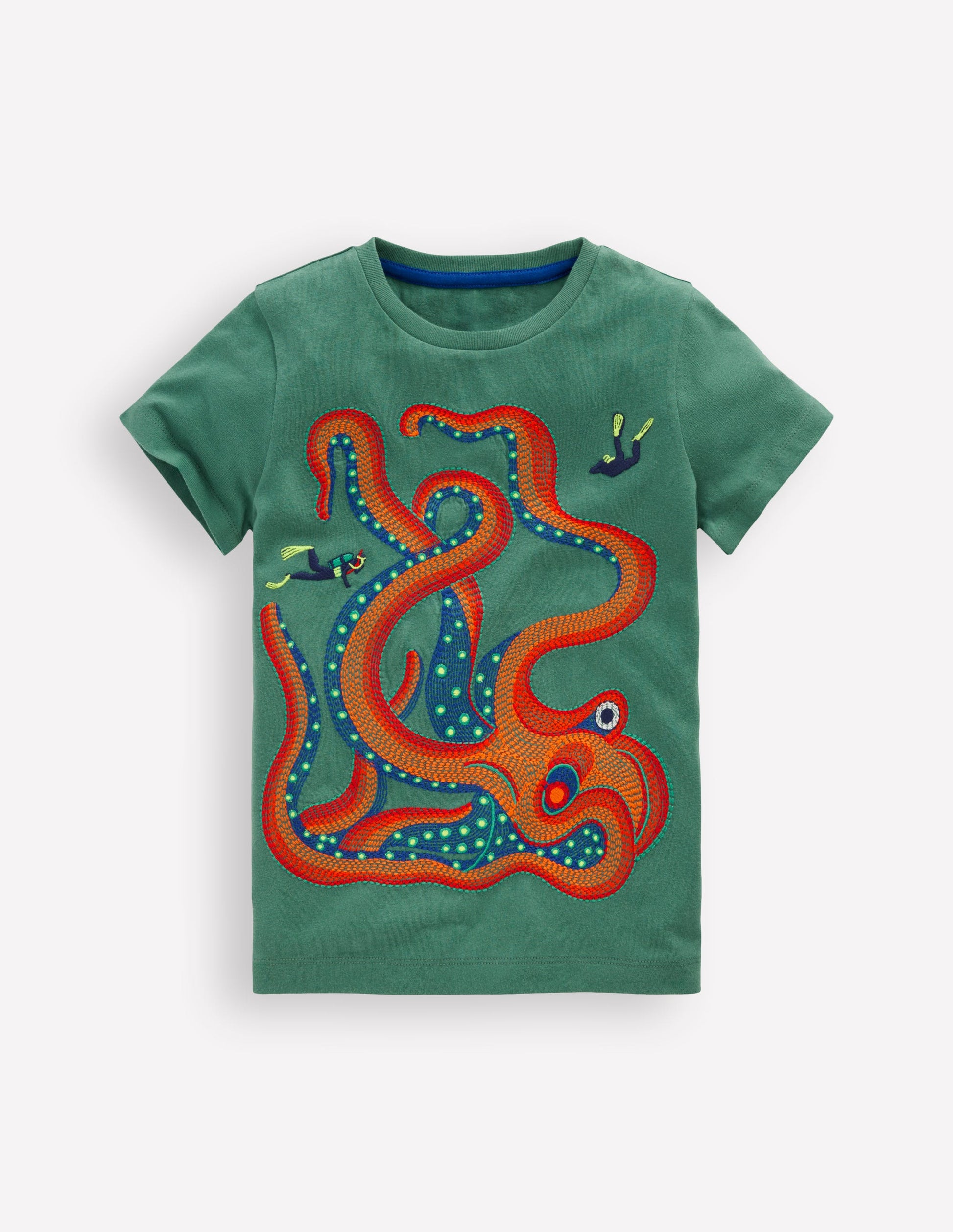 T-Shirt mit Superstitch-Design-Fichtengrün Oktopus | Boden AT