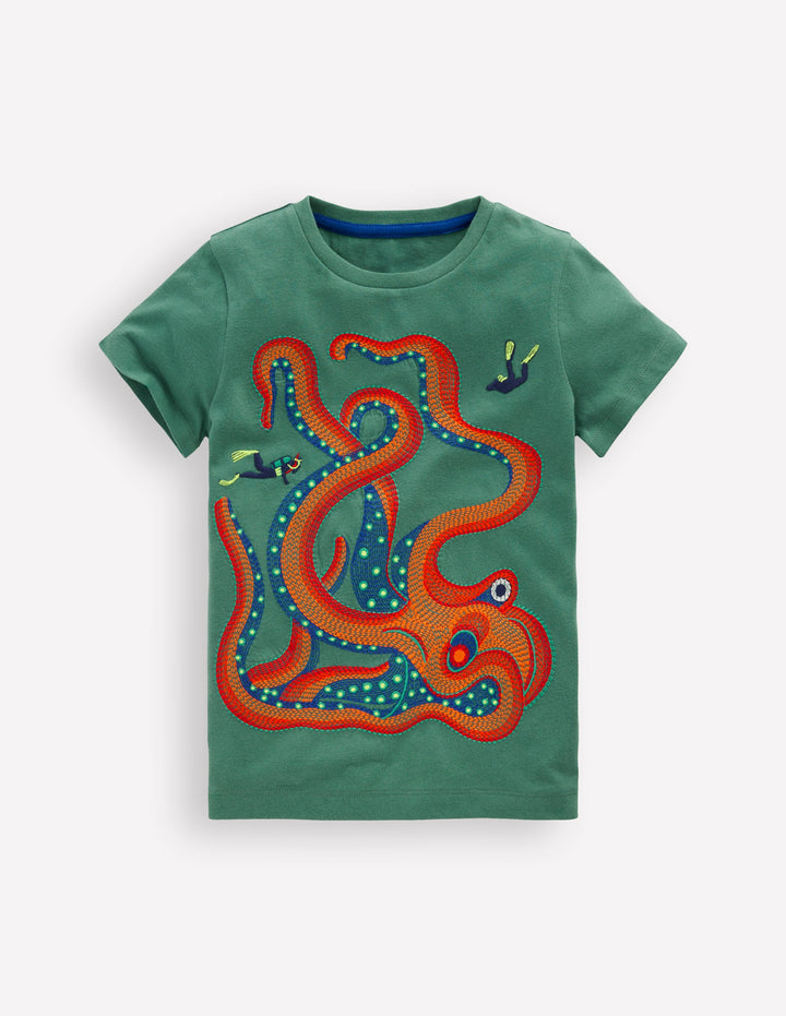 T-Shirt mit Superstitch-Design-Fichtengrün Oktopus