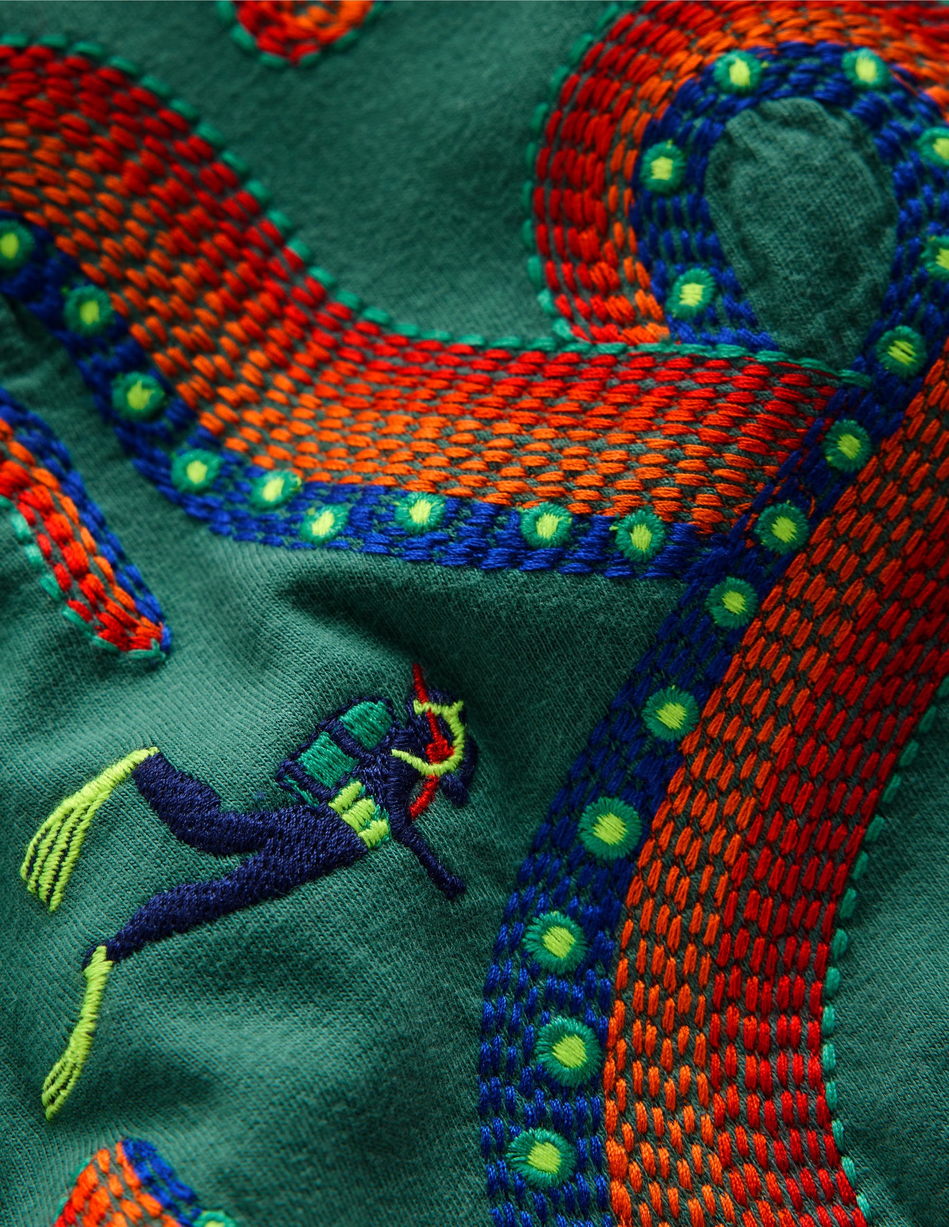 T-Shirt mit Superstitch-Design-Fichtengrün Oktopus | Boden AT