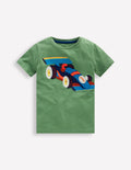 T-shirt manches courtes à appliqué-Voiture de course vert saule