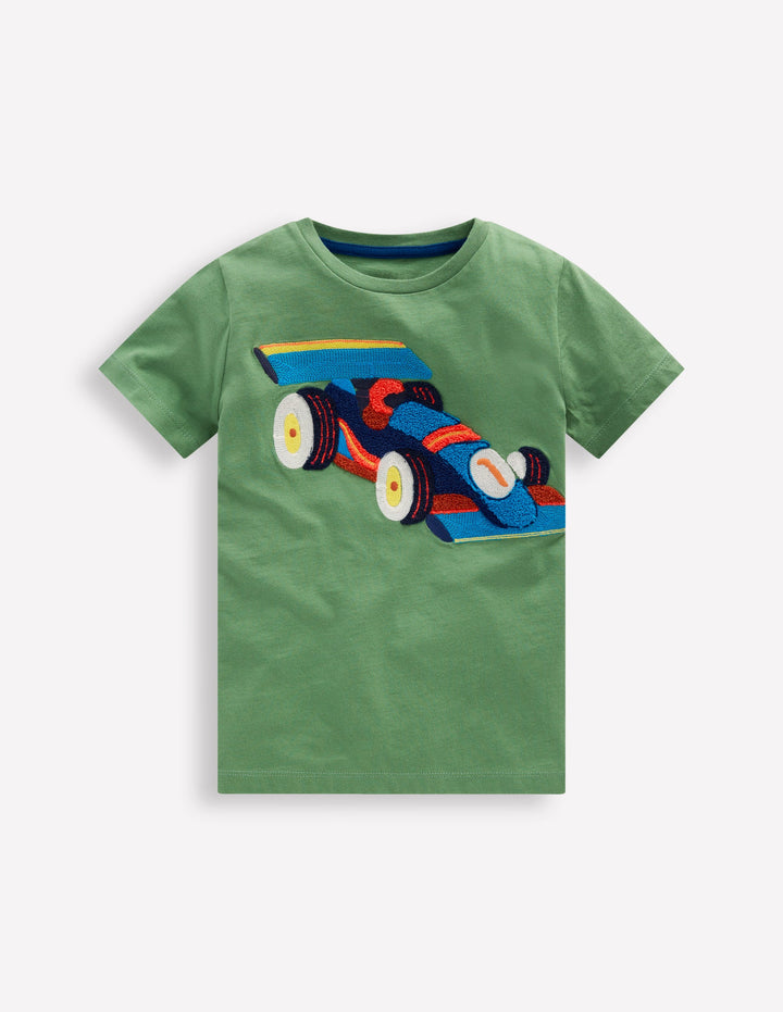 T-Shirt mit Applikation-Weidengrün Rennwagen