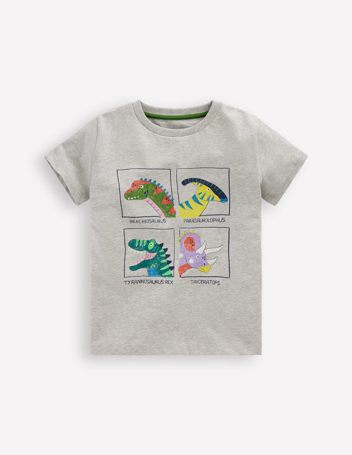 T-Shirt mit Grafik-Grau Meliert, Dinos