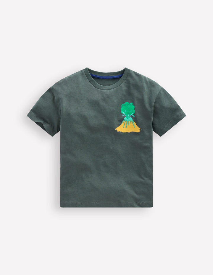 T-shirt à imprimé recto verso-Volcans anthracite