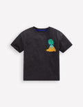 T-shirt à imprimé recto verso-Volcans anthracite