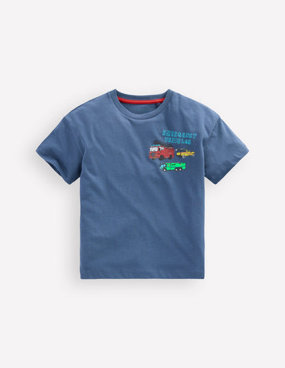 T-Shirt mit Druck auf Vorder- und Rückseite-Vintage Indigo Truck-1