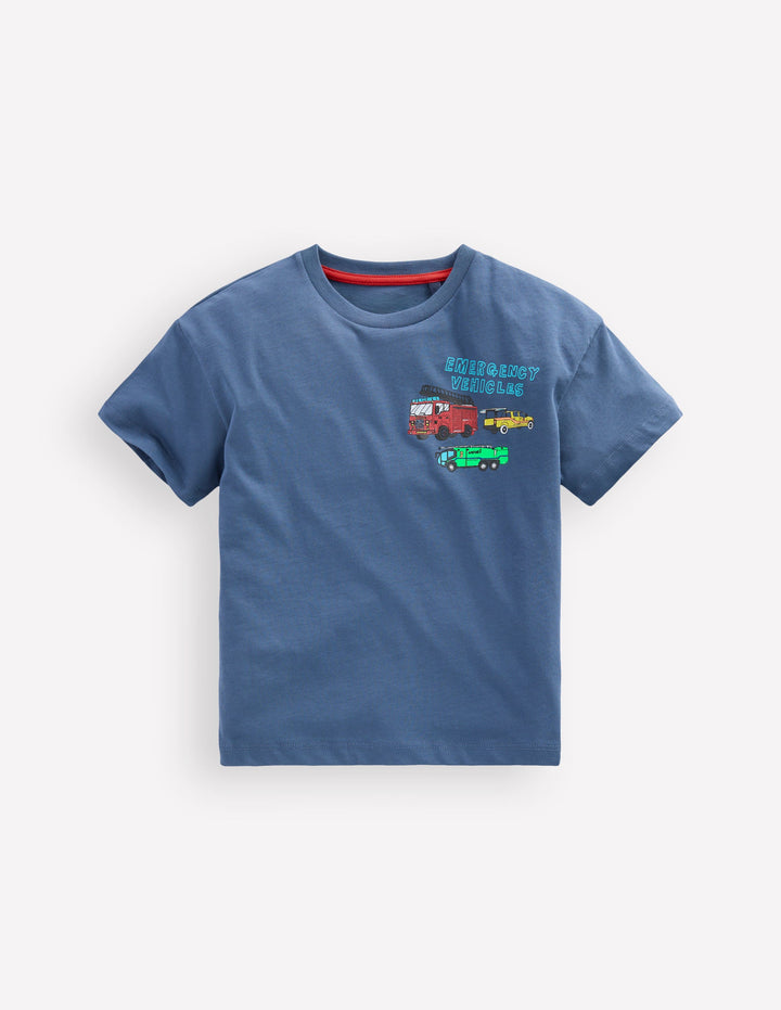 T-Shirt mit Druck auf Vorder- und Rückseite-Vintage Indigo Truck