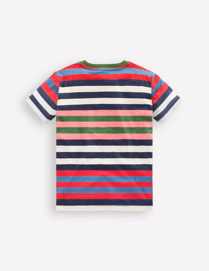 T-Shirt für den Alltag-Marineblau, Rot und Blau Streifen-1