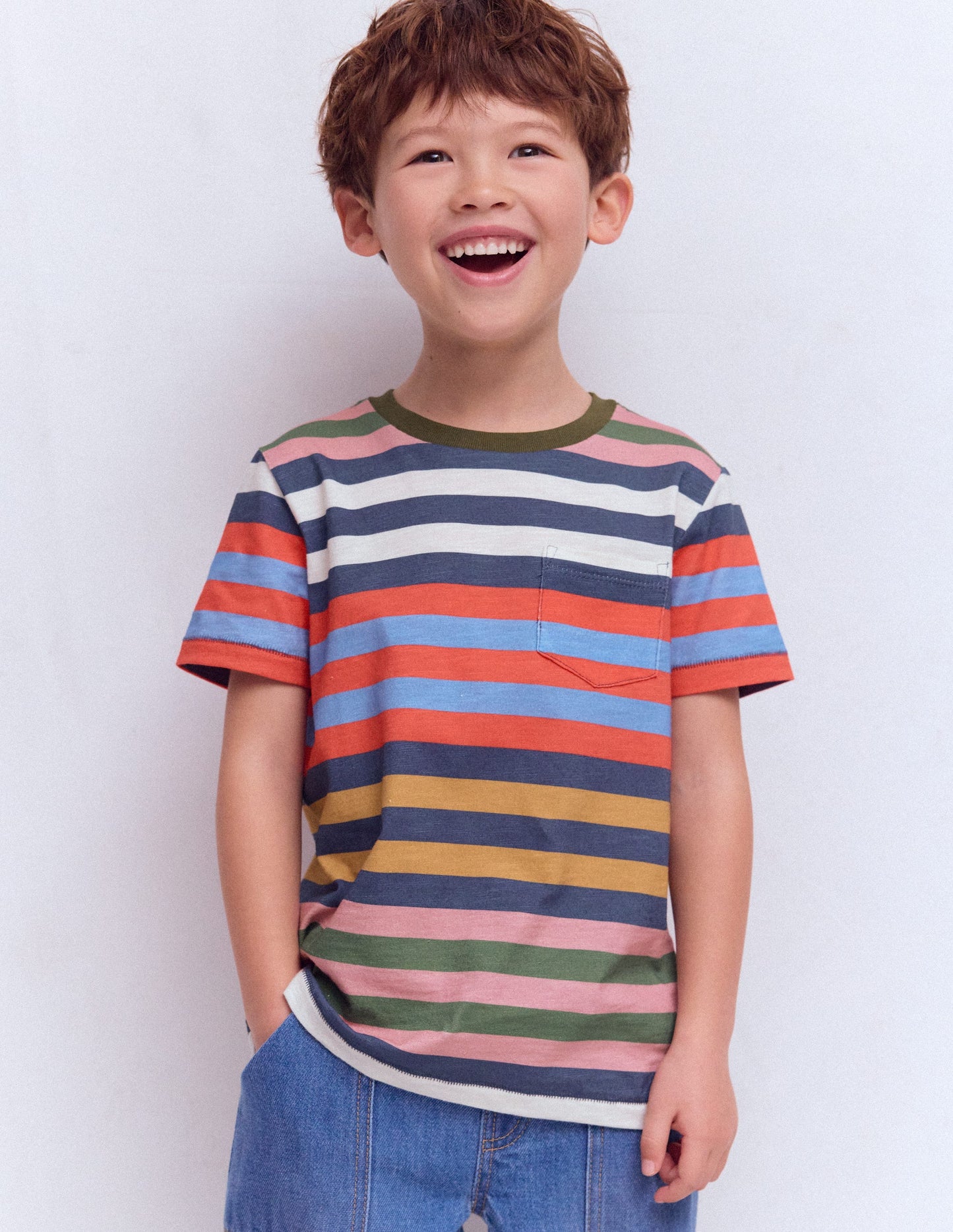Everyday Short Sleeve T-Shirt-Navy, Red and Blue Multistripe