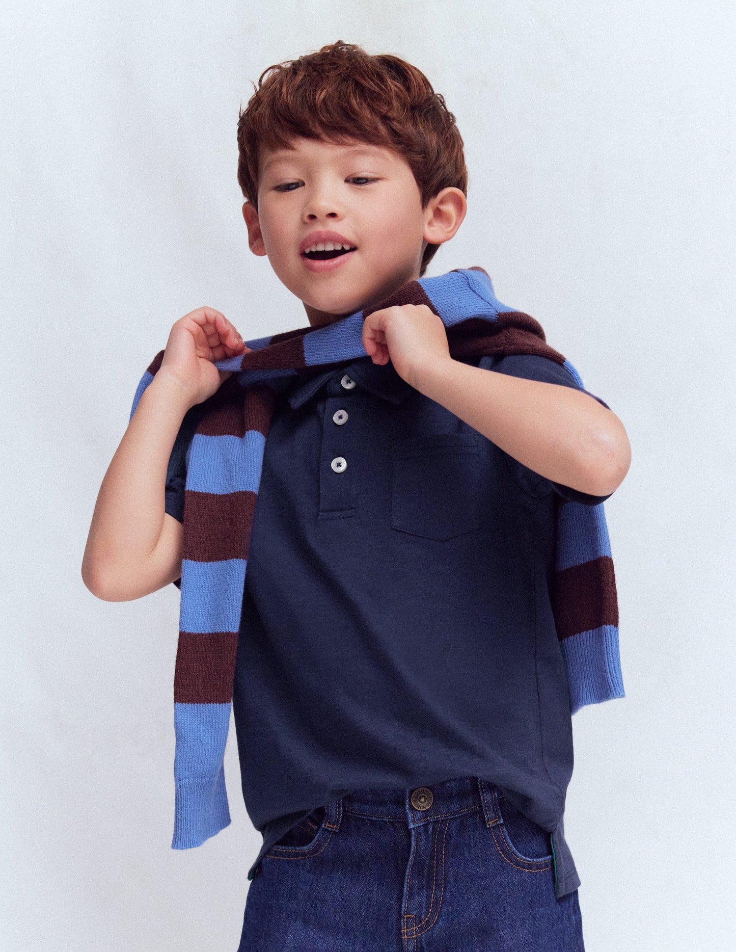 Flammgarn-Polohemd-Blau Meliert