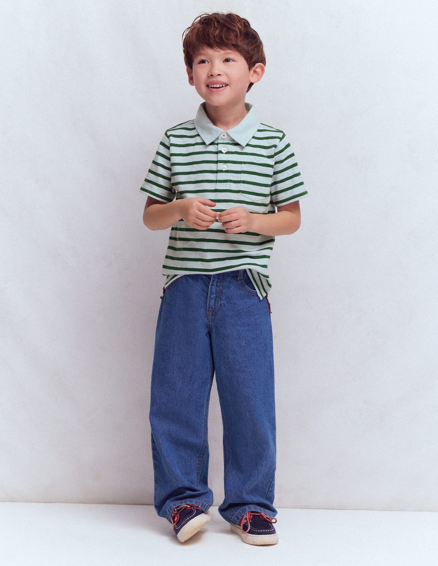 Flammgarn-Polohemd-Nebelblau/Kieferngrün