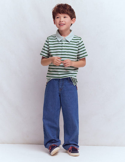 Flammgarn-Polohemd-Nebelblau/Kieferngrün-1