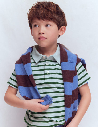 Flammgarn-Polohemd-Nebelblau/Kieferngrün-2