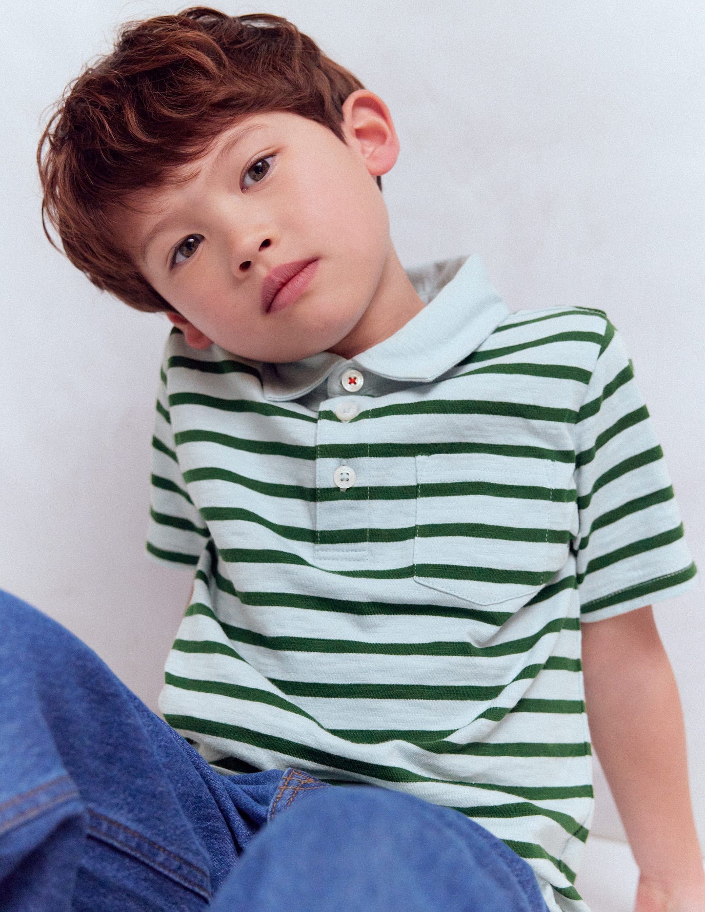 Flammgarn-Polohemd-Nebelblau/Kieferngrün