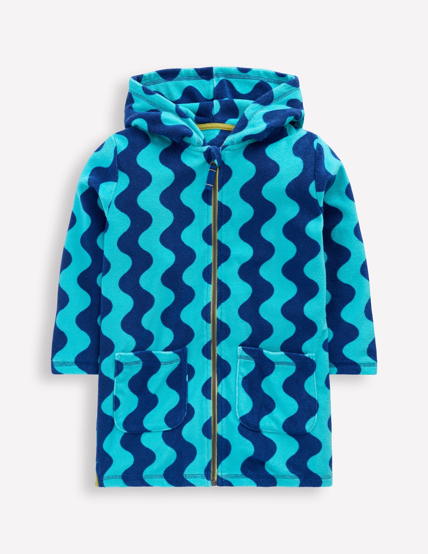 Poncho en éponge à fermeture zippée-Vagues bleu
