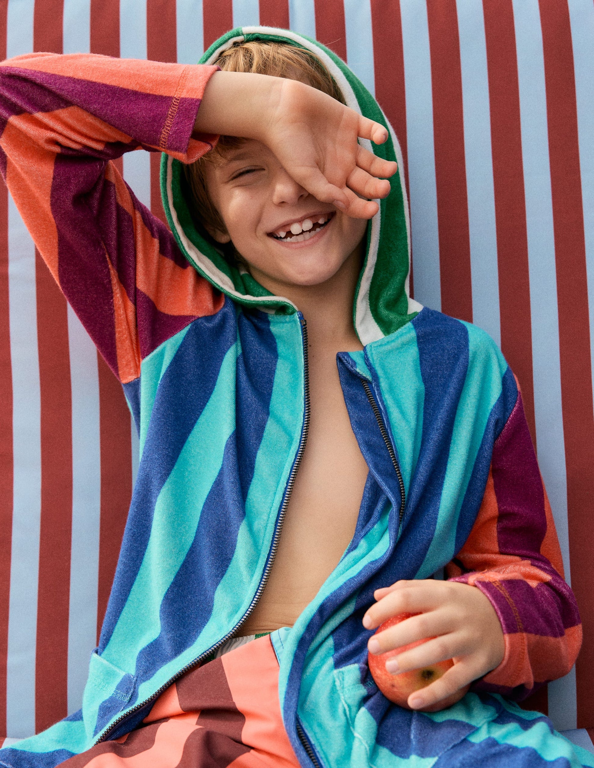 Frottee-Badeponcho mit Reißverschluss-Kuddelmuddel Streifen-1