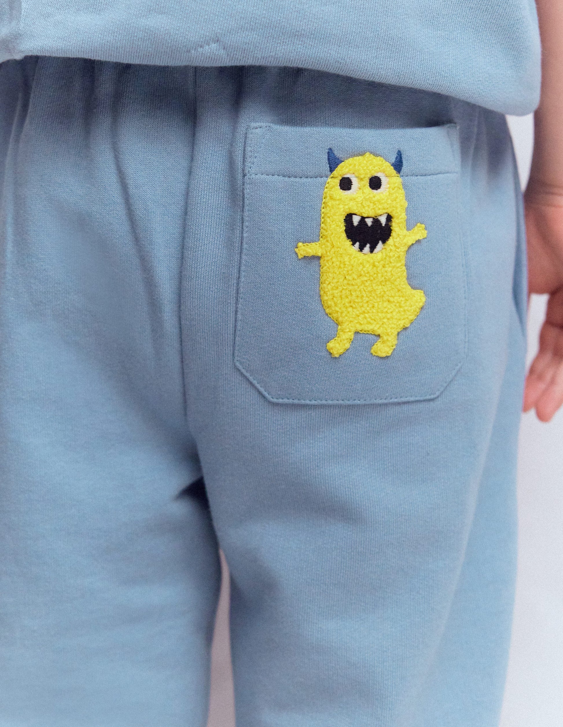 Bas de jogging fun-Appliqué monstre bleu français-2
