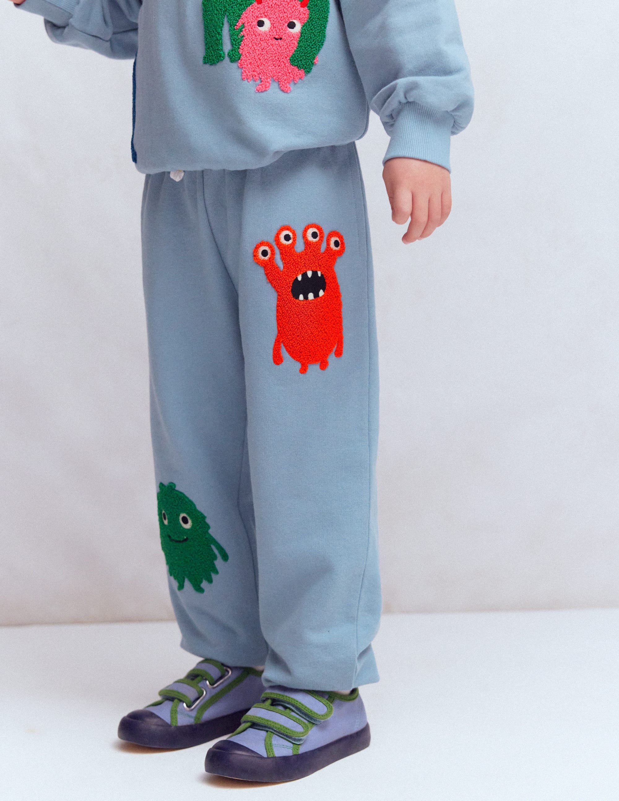 Bas de jogging fun-Appliqué monstre bleu français - Image 3