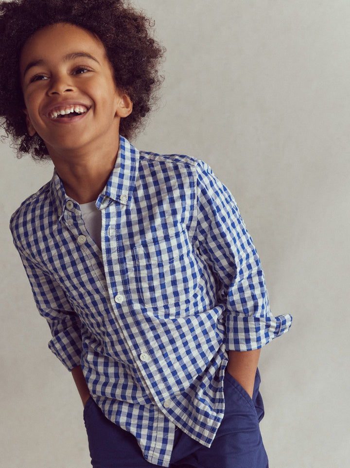 Baumwollhemd-Blau Karo