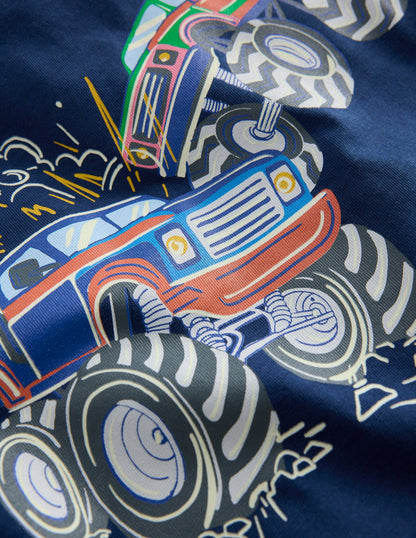 Im Dunkeln leuchtendes T-Shirt-Mittelalterliches Blau Monstertrucks-3