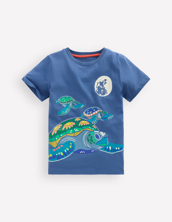 Im Dunkeln leuchtendes T-Shirt-Echtes Marineblau Schildkröten